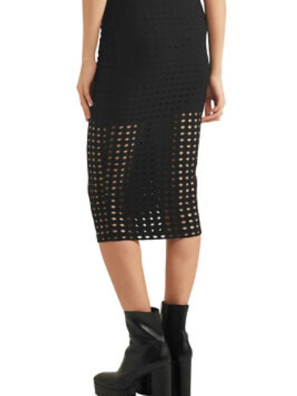 T by Alexander Wang Black Perforated Jersey Midi Pencil Skirt — Size Small